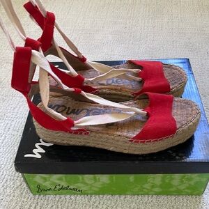 Sam Edelman Platform Strappy Espadrille Orange Suede Size 7